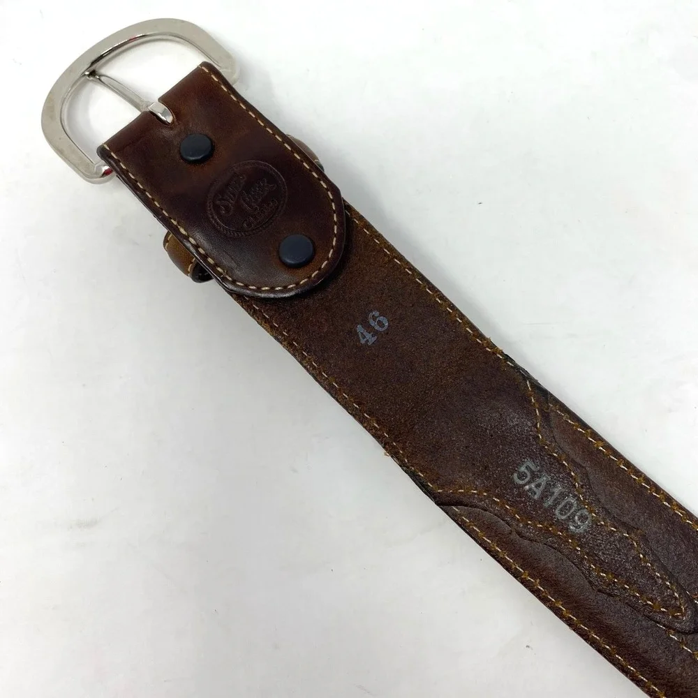 Vtg Silver Creek Belt Mens 46 Brown Leather Woven Native Embroidery Southwestern